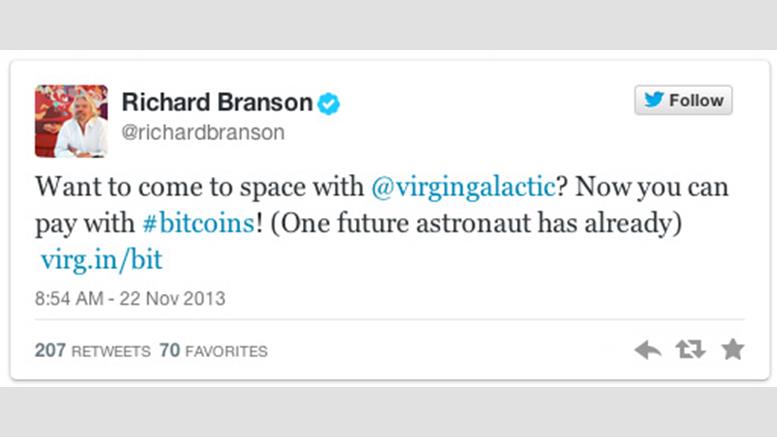 Virgin Galactic to Accept Bitcoin Payments for Space Flights