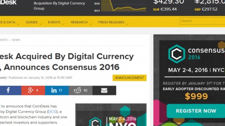 Digital Currency Group Acquires News Outlet CoinDesk