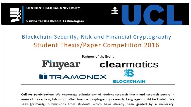 University College London Announces Blockchain Security Student Paper Thesis Competition