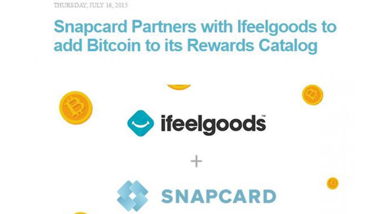 Snapcard Partners with Ifeelgoods and Enables Bitcoin to its Rewards Catalog