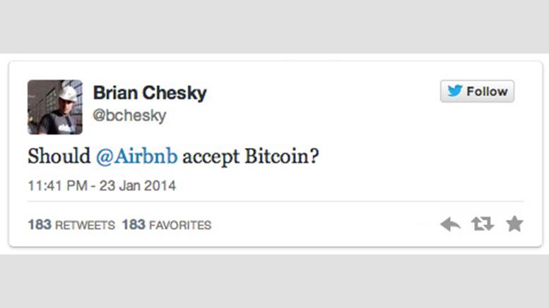 Airbnb CEO Asks on Twitter Whether His Company Should Accept Bitcoin