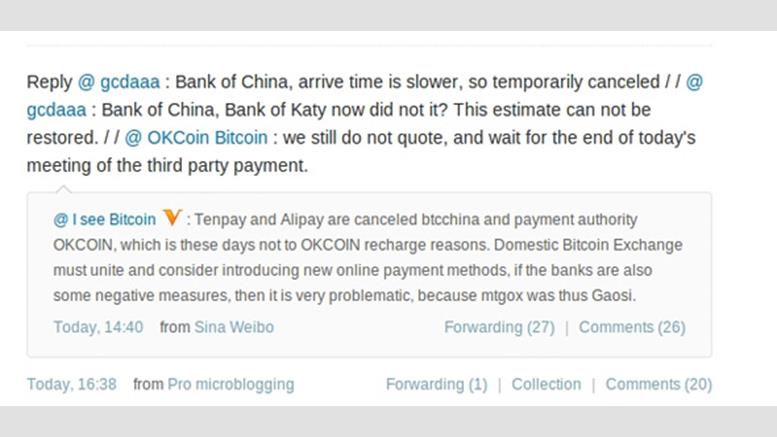 Rumors of Banned Transactions to BTC China Cause Price Drop