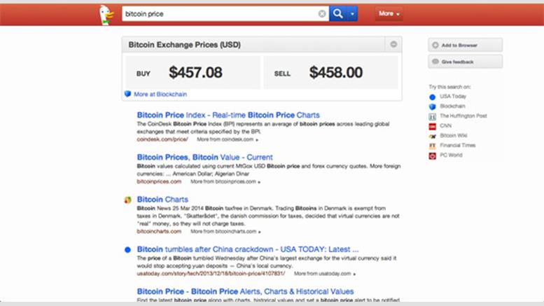 Search Engine DuckDuckGo Will Now Show You Bitcoin Prices
