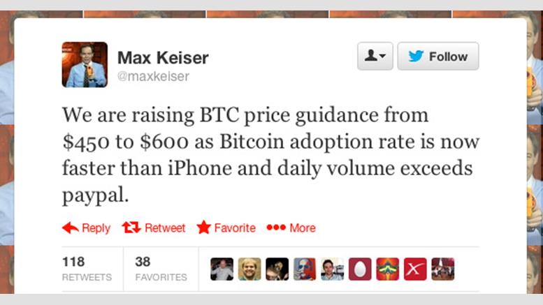 Max Keiser Predicts Up To $600 Short-Term High for Bitcoin