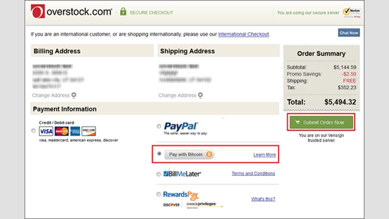 Overstock.com Enables Bitcoin Payments