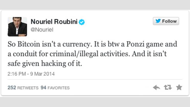 NYU Economist and Professor Nouriel Roubini: Bitcoin a 