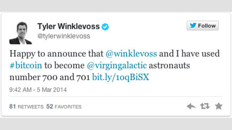 The Winklevoss Twins Paying in Bitcoin To Take A Virgin Galactic Flight