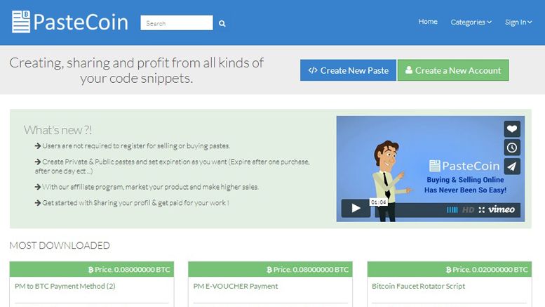 PasteCoin.com Allows Bitcoin Users To Buy, Sell and Profit From Code Snippets Worldwide
