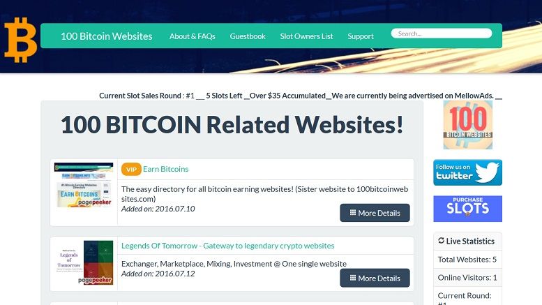 100 Bitcoin Websites Launched as a Collective Advertising Platform For Bitcoin Related Businesses