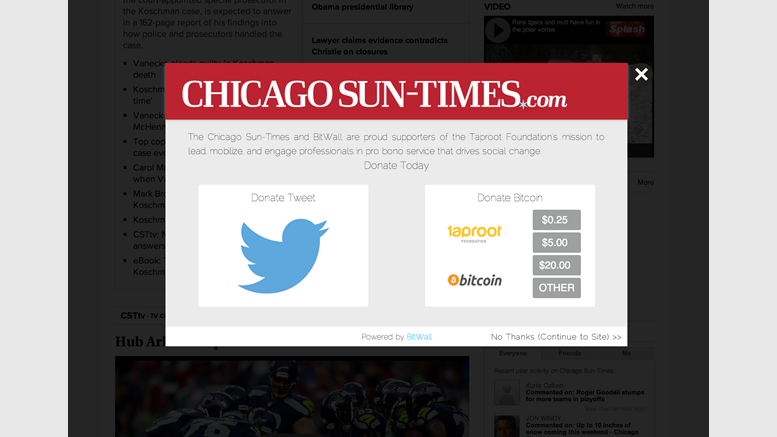 Bitcoin Micropayments Get Big Moment as Chicago Sun-Times Paywall Experiment Goes Live