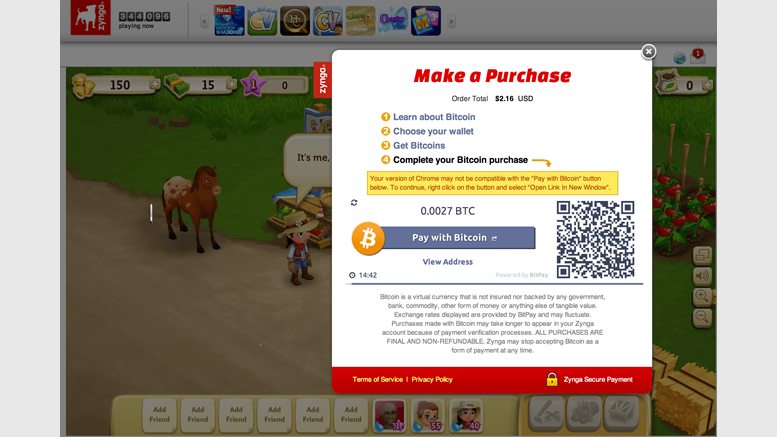 Zynga Testing in-game Bitcoin Payments via BitPay
