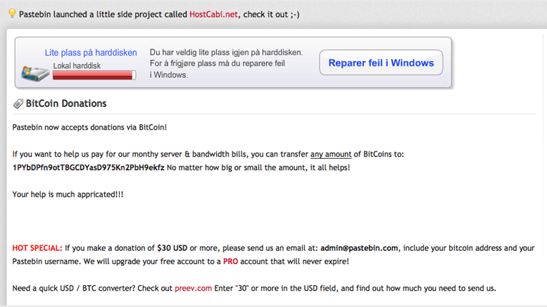 Pastebin now accepts Bitcoin