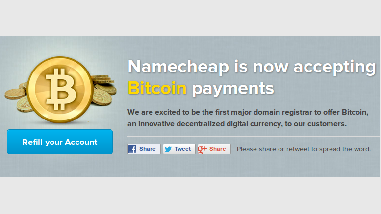 Namecheap Latest to Accept Bitcoin