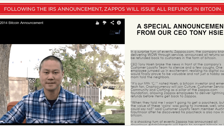 April 1st: Zappos! CEO Tony Hsieh Announces Bitcoin Refunds In Honor Of Satoshi